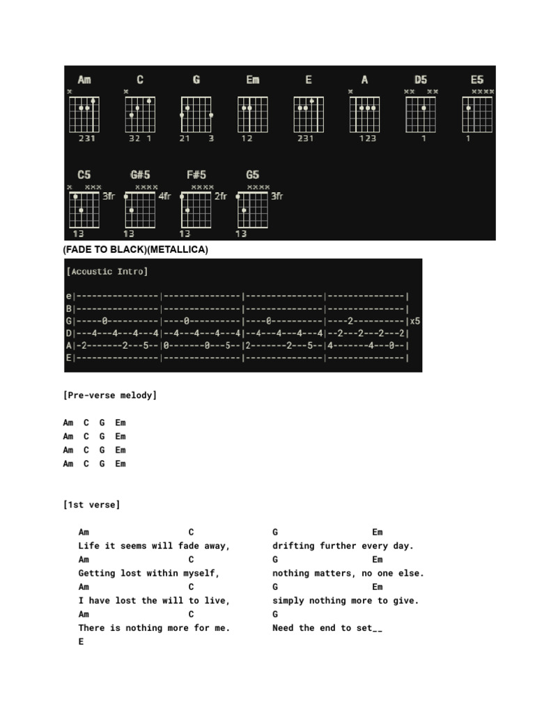 Fade To Black Metallica Cover Pdf