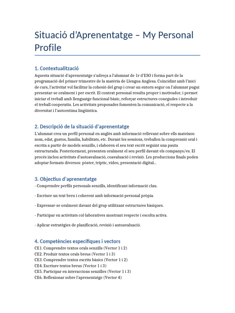 SA1 My Personal Profile 1rESO COMPLETA | PDF