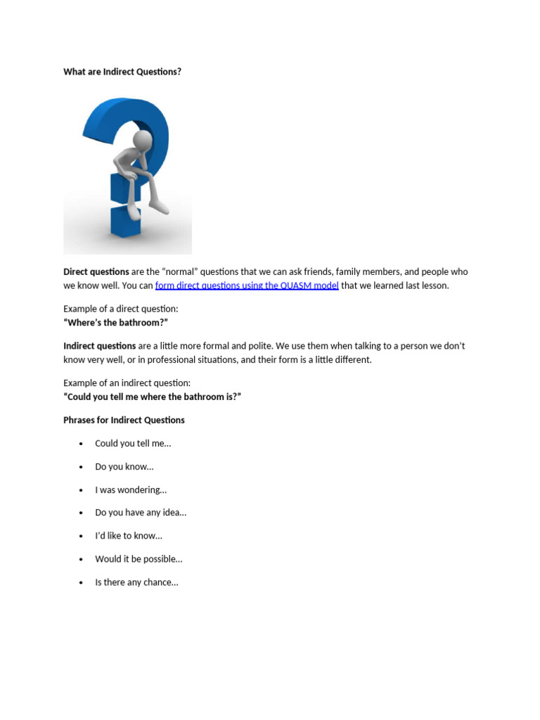 Understanding Indirect Questions | PDF | Question | English Language