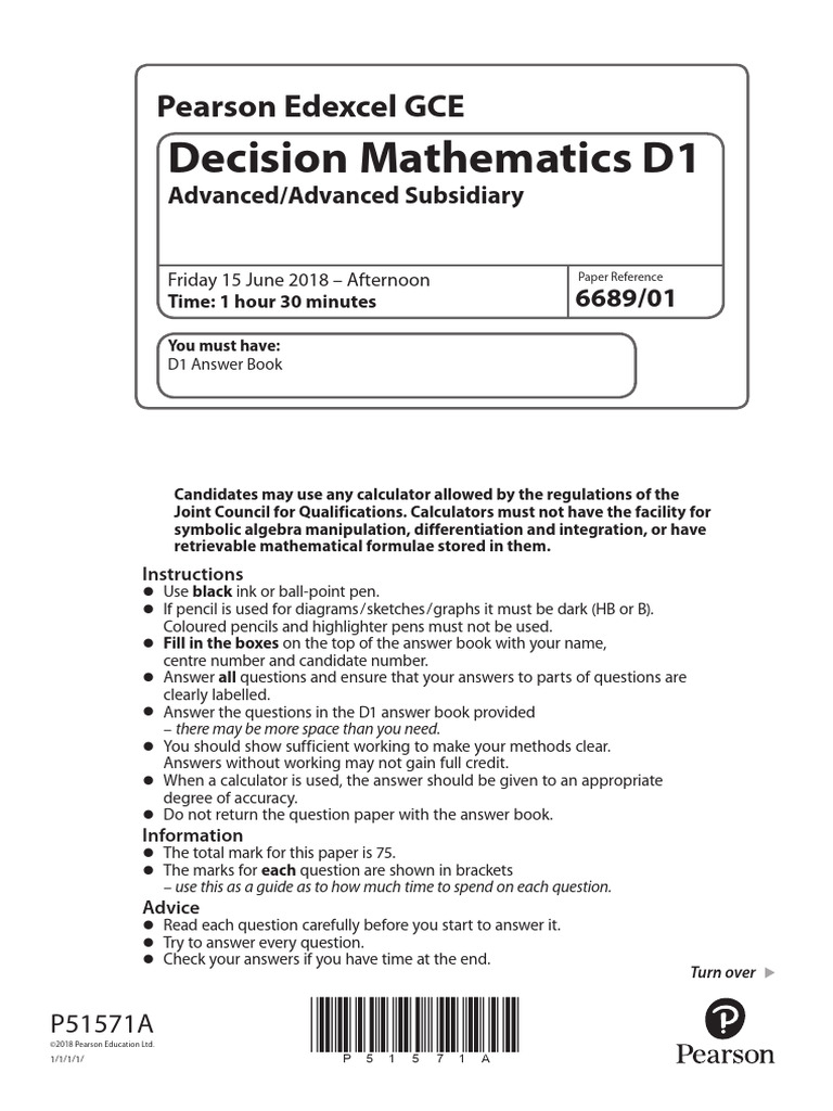 Decision Mathematics D1 Exam Paper | PDF | Applied Mathematics | Algorithms