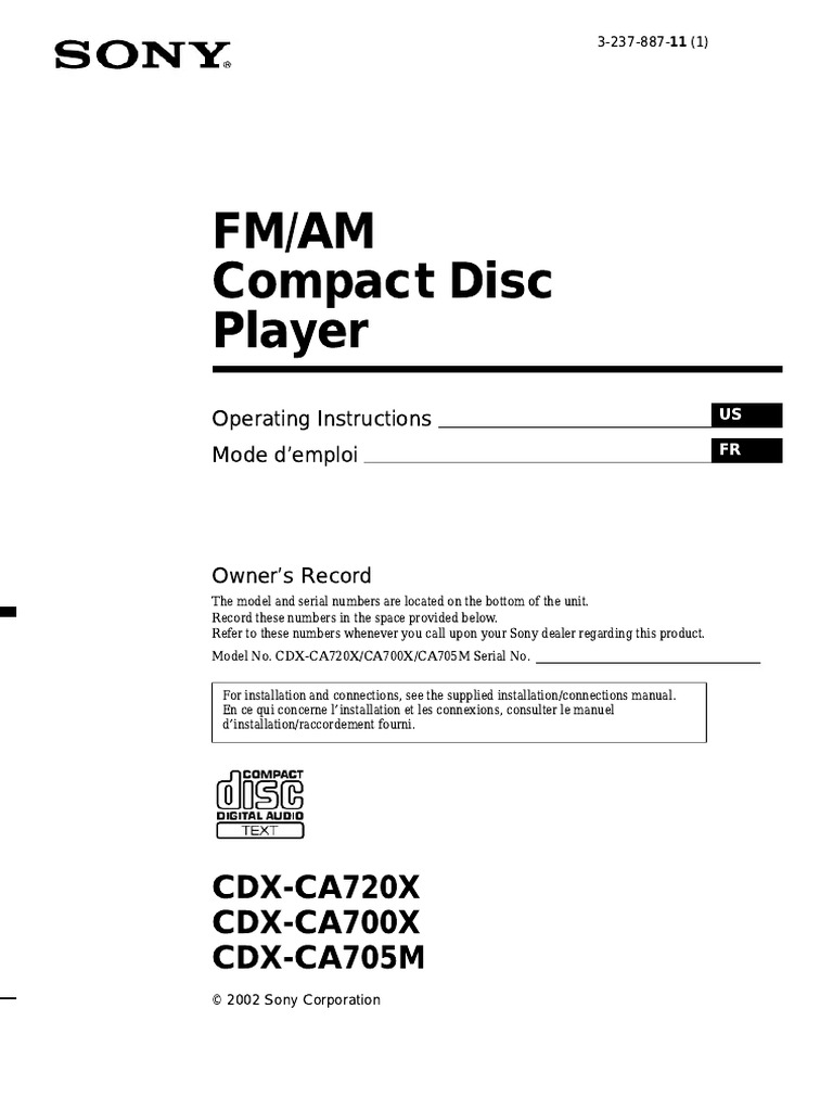 Sony CD Player Operating Instructions PDF