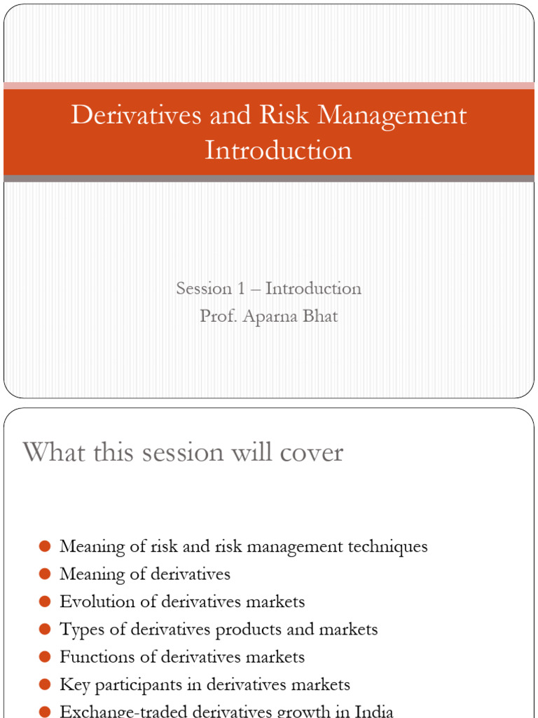 Derivatives and Risk Management: Session 1 - Introduction Prof. Aparna ...