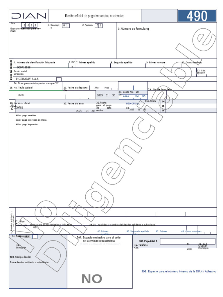 Instructivo Recibo de Pago DIAN 490 | PDF | Impuestos | Interés