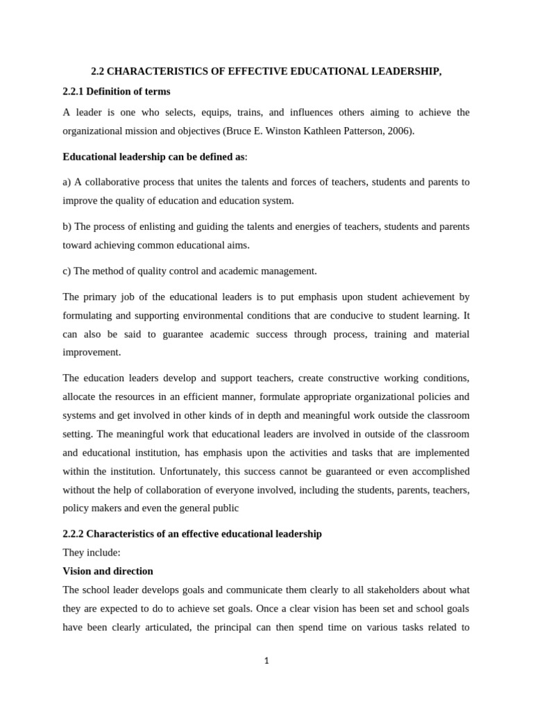 Characteristics Of Effective Leadership Leadership Pdf Leadership