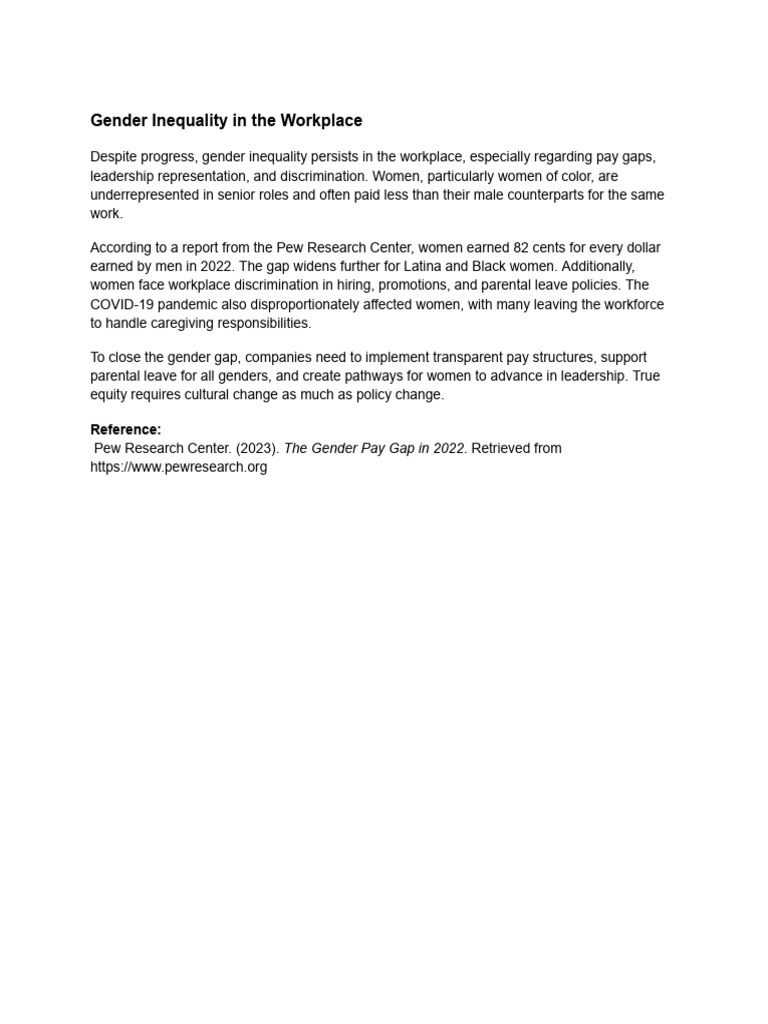 Addressing Gender Inequality in Workplaces | PDF