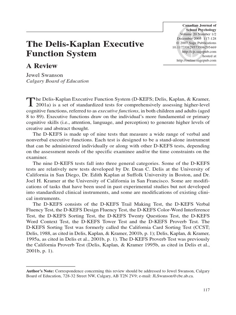 D-KEFS: Executive Function Assessment | PDF | Executive Functions ...