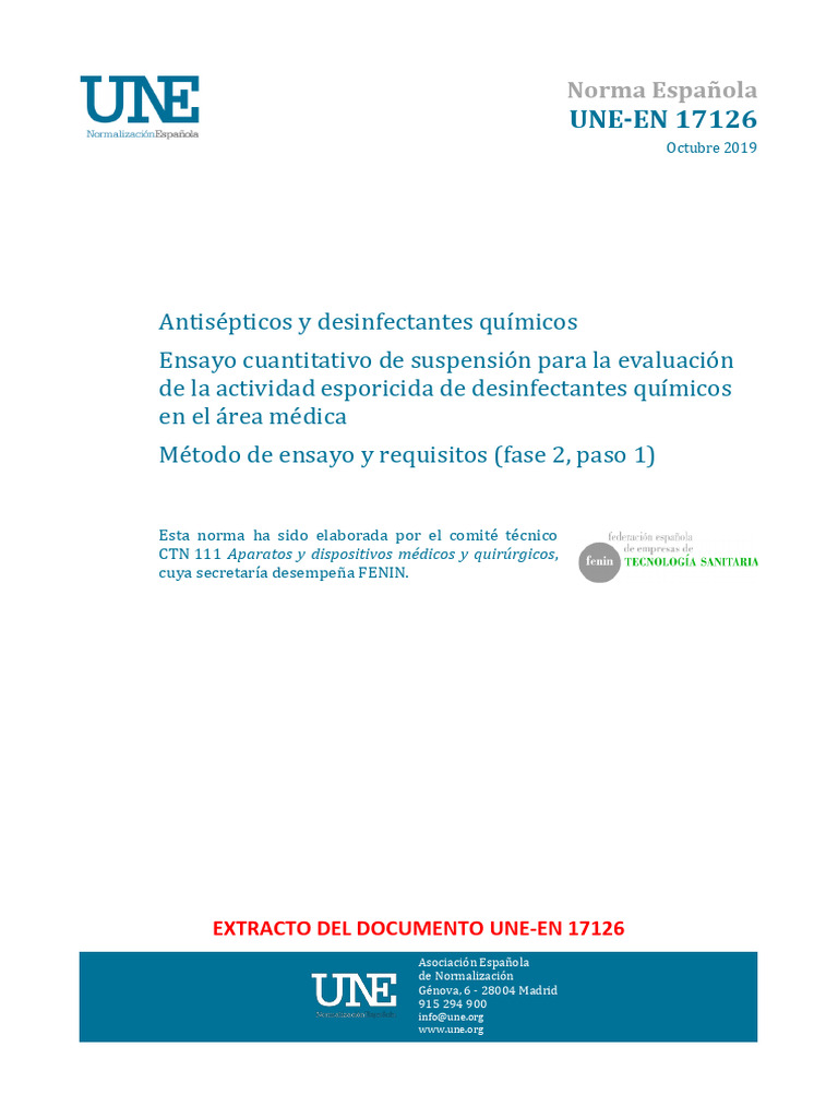 Evaluación esporicida UNE-EN 17126 | PDF | Agua