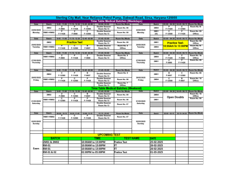 Time Table Medical - New Session-20245-256 - Google Sheets-2 | PDF