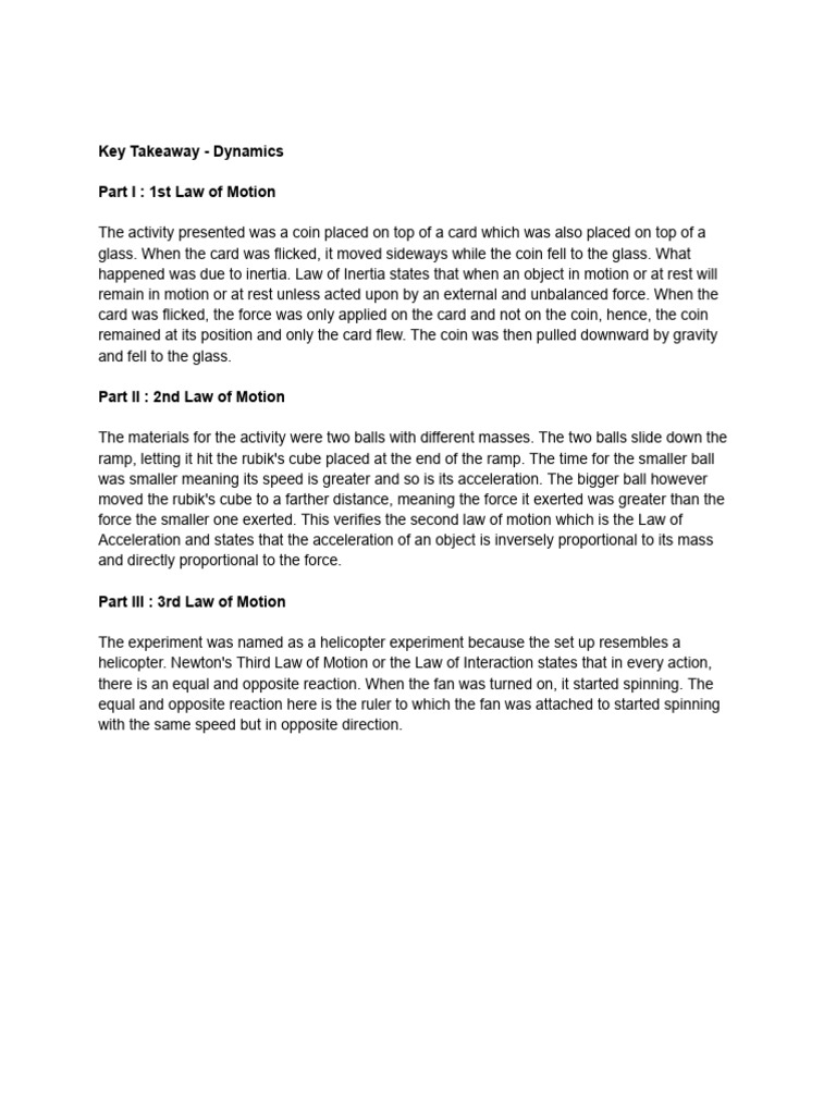 Key Takeaway - Dynamics | PDF