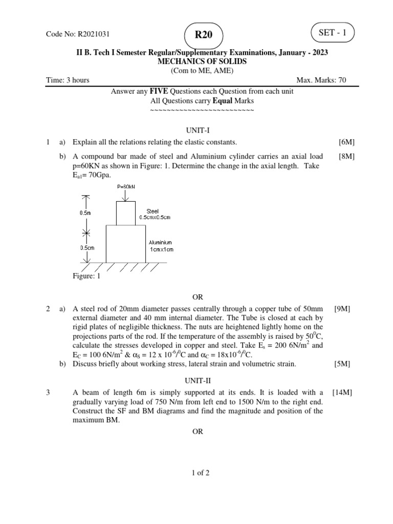 Mechanics of Solids Jan 2023 | PDF | Bending | Beam (Structure)