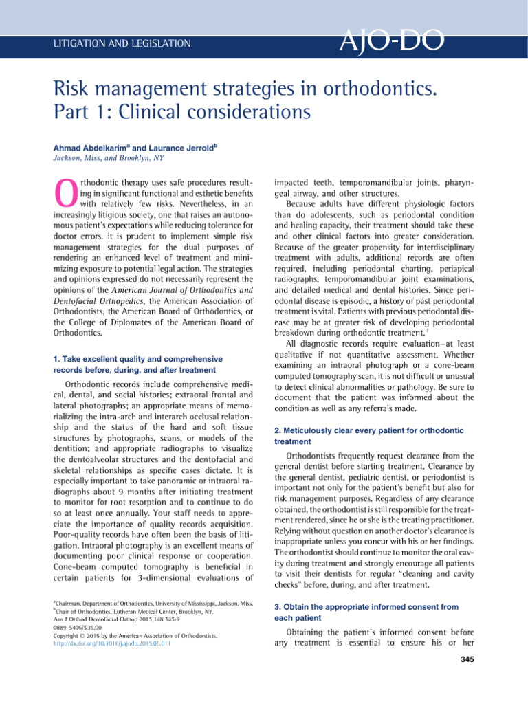 Risk Management Strategies in Orthodontics | PDF | Orthodontics ...