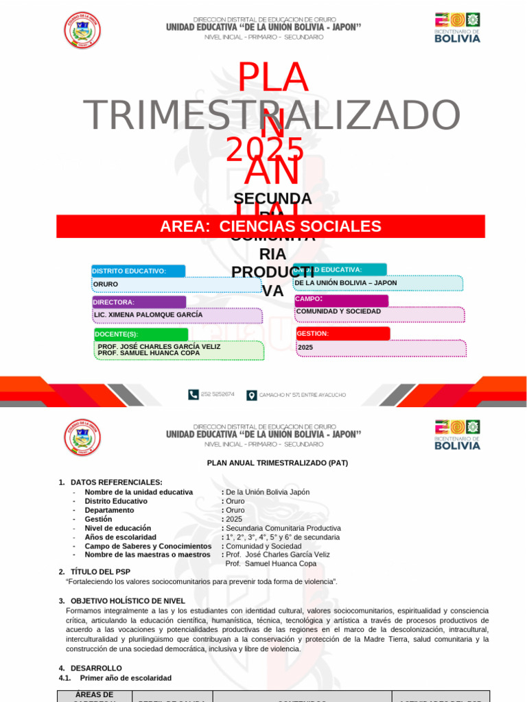 Plan Anual Trimestralizado 2025 Secundaria | PDF | Maestros
