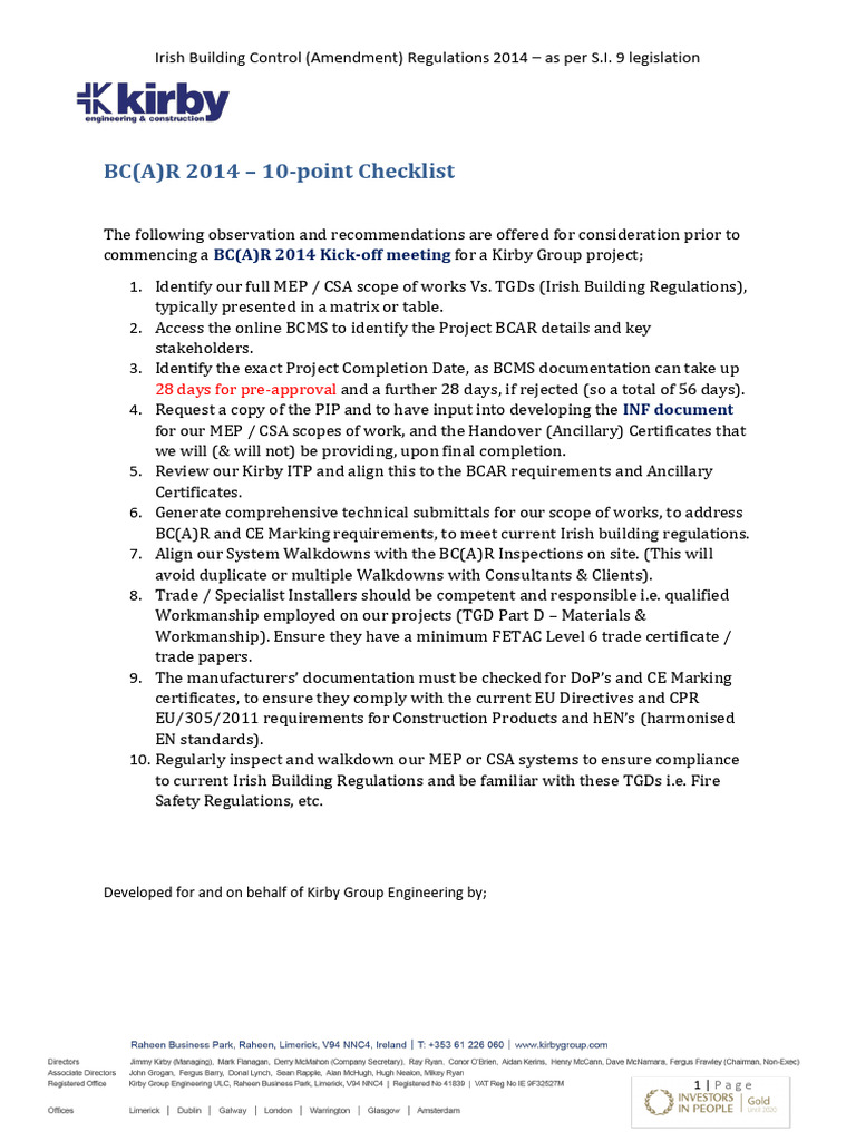 BCAR 2014 Compliance Checklist | PDF