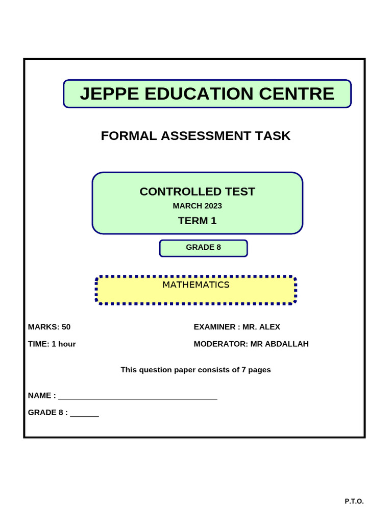Grade 8 Mathematics Test March 2023 | PDF | Number Theory | Numbers