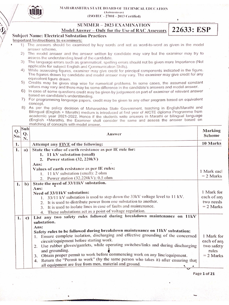 ESP S-23 Model Answer | PDF