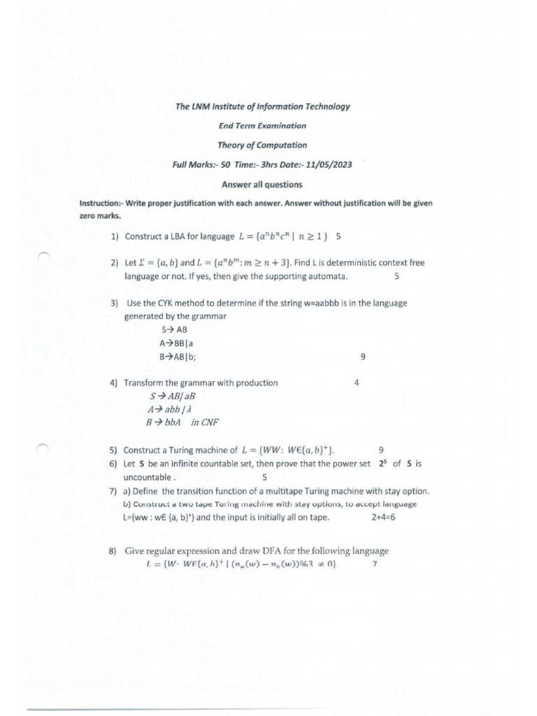 2022-23 - Even - ET - CSE - TOC | PDF