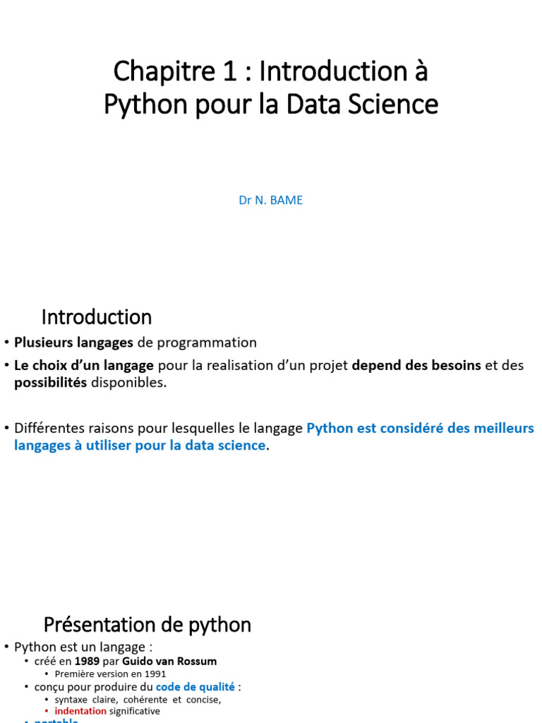 Introduction à Python pour la Data Science | PDF | Python (Langage de ...