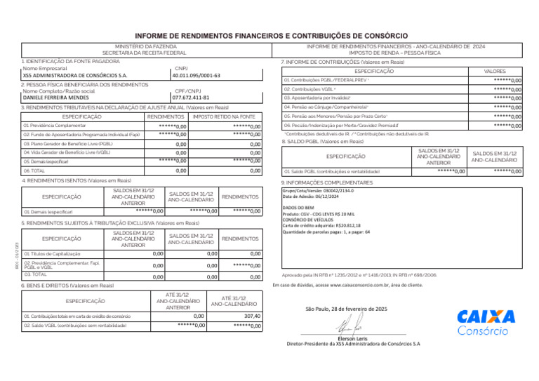 Informe de Rendimentos 2024 - Elerson Leris | PDF | Economias