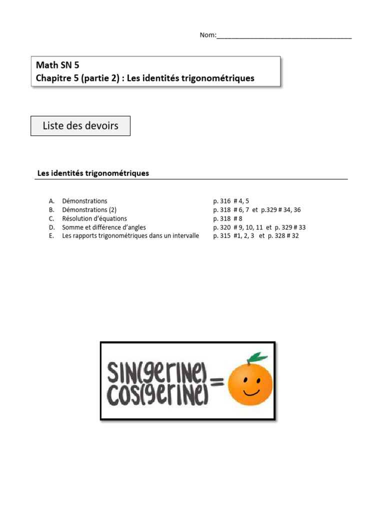 Identités Trigonométriques Essentielles | PDF | Mathématiques ...