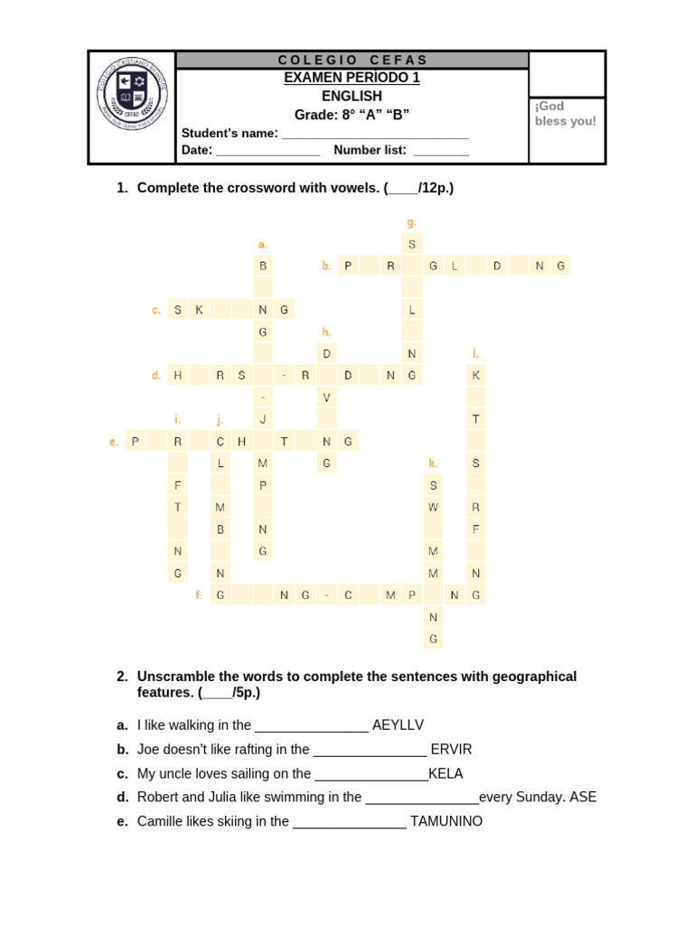 8TH GRADE ENGLISH EXAM PERIOD 1 | PDF | Linguistics