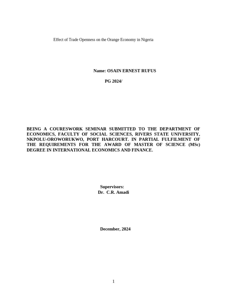 Impact of Trade Openness On The Orange Economy in Nigeria | PDF ...