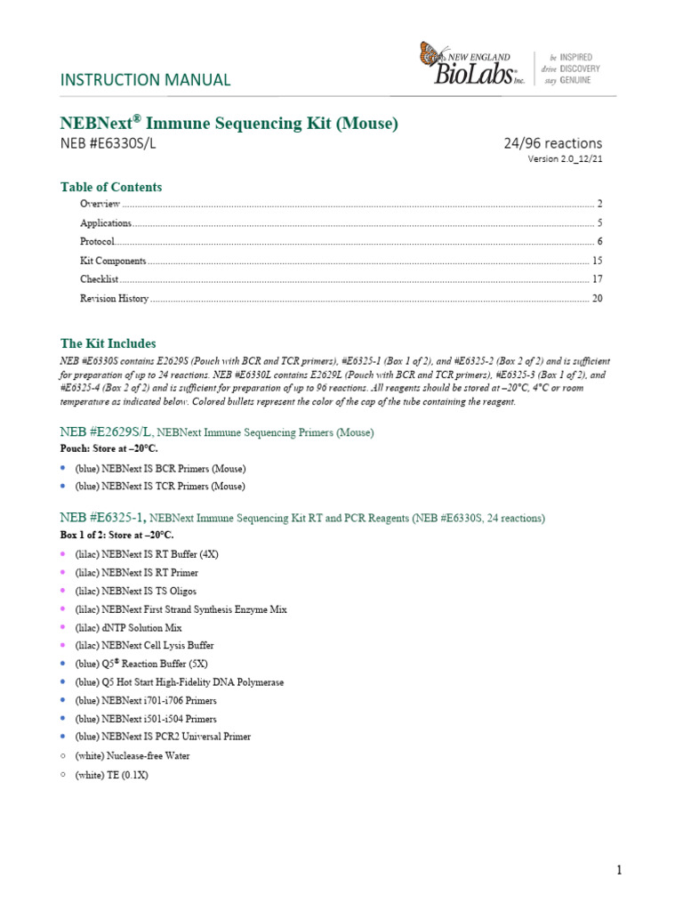 NEBNext Immune Sequencing Kit Guide | PDF | Polymerase Chain Reaction ...