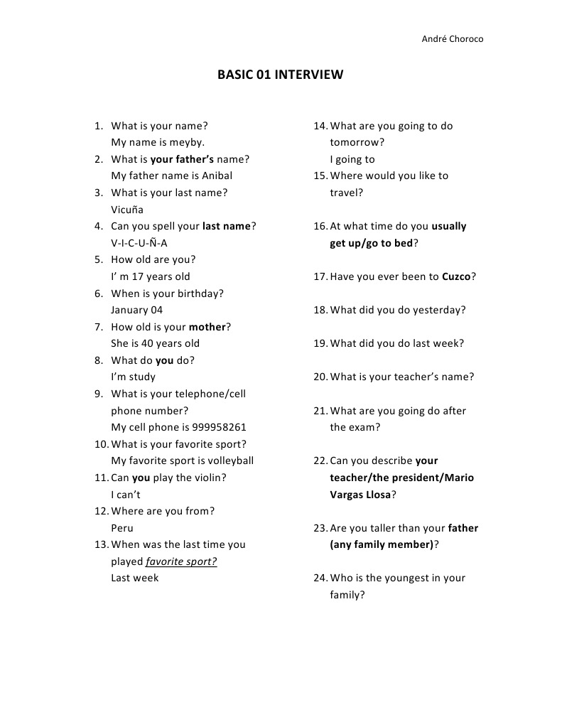 André Choroco Basic Interview Q&A | PDF