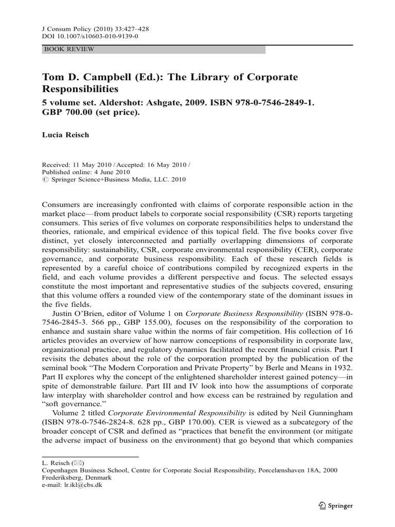 Corporate Responsibilities: A 5-Volume Review | PDF | Corporate Social ...