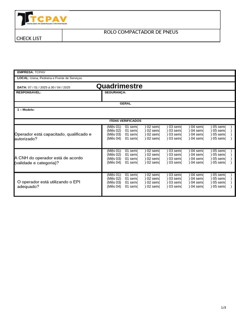 CHECK-LIST Rolo Compactador de Pneus | PDF