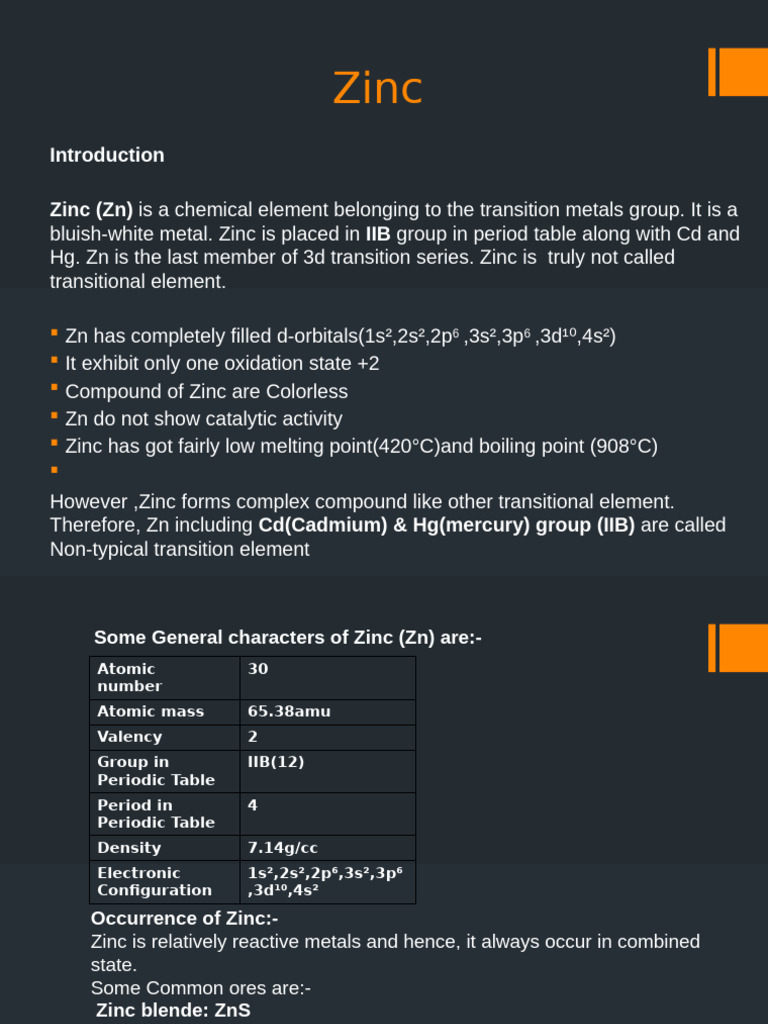 Zinc and Its Atomic Mass | PDF | Zinc | Transition Metals
