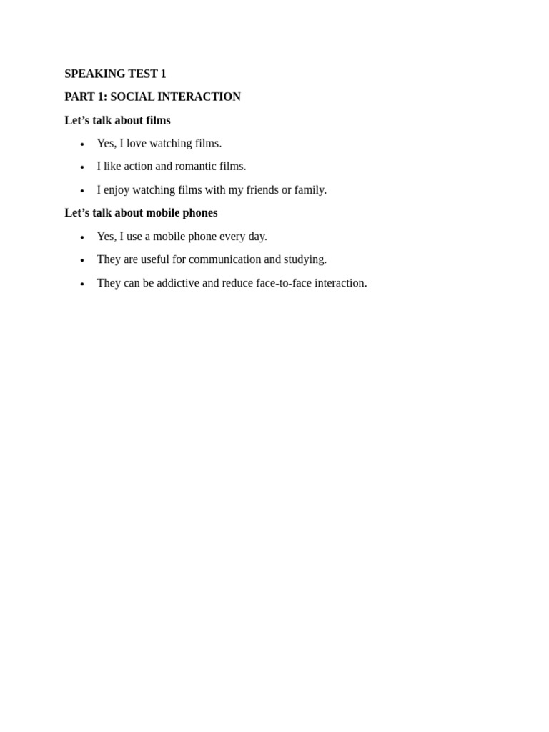 Speaking Test 1 | PDF