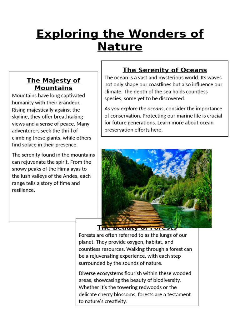 Wonders of Nature: Mountains, Oceans, Forests | PDF