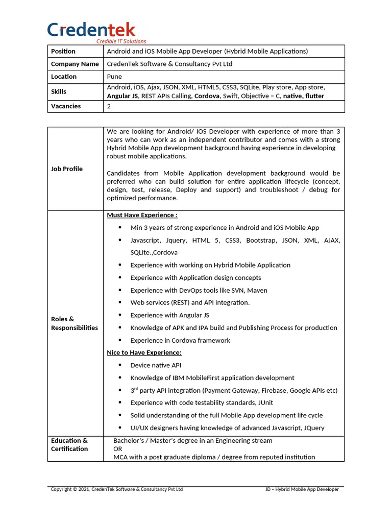 SME - Hybrid Mobile App Developer - JD - 24 Feb2025 | PDF | Mobile App ...