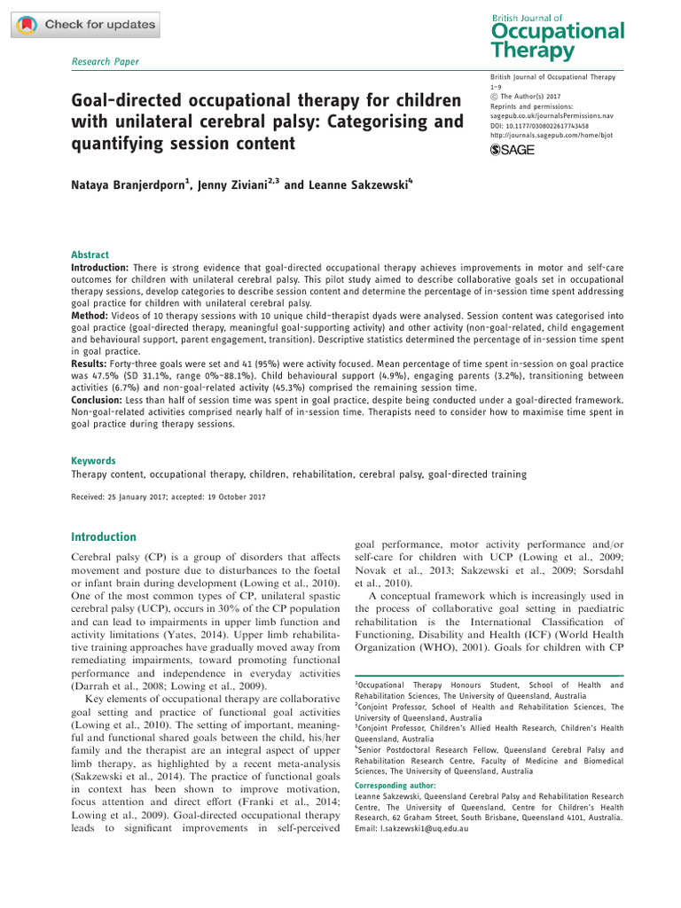Goal-Directed Occupational Therapy For Children With Unilateral ...
