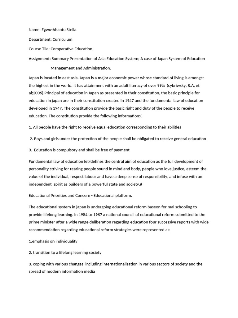 Assignment On Japanese Education | PDF | Schools | Academic Degree