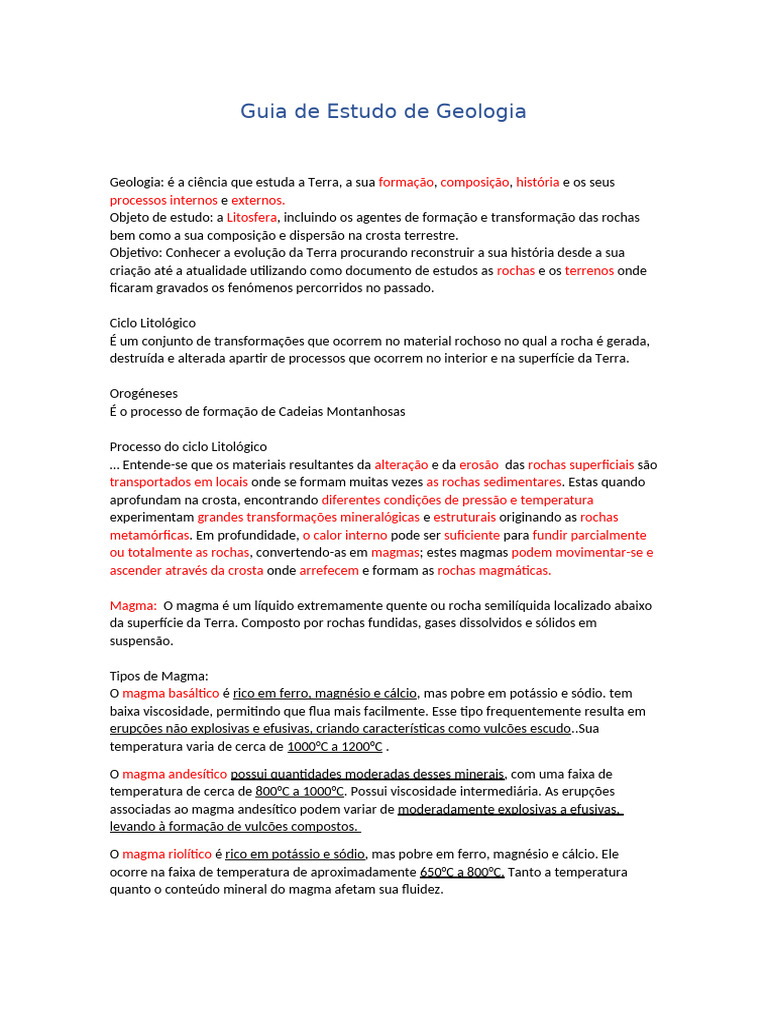 Guia Completo de Geologia e Processos Terrestres | PDF | Magma | Vulcão