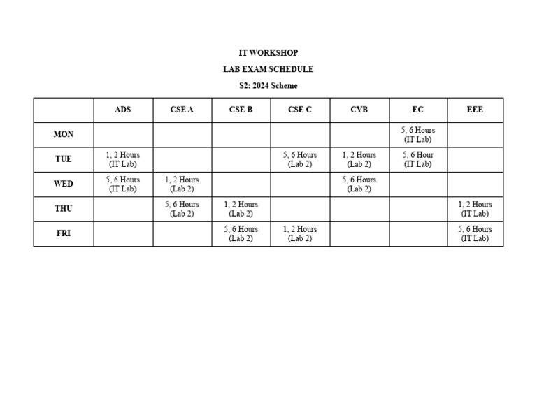 IT Workshop Lab Exam Schedule S2 2024 | PDF