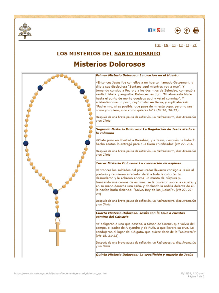 Misterios Dolorosos del Santo Rosario | PDF | María, madre de Jesús ...