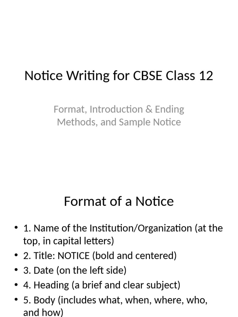 CBSE Class 12 Notice Writing Guide | PDF
