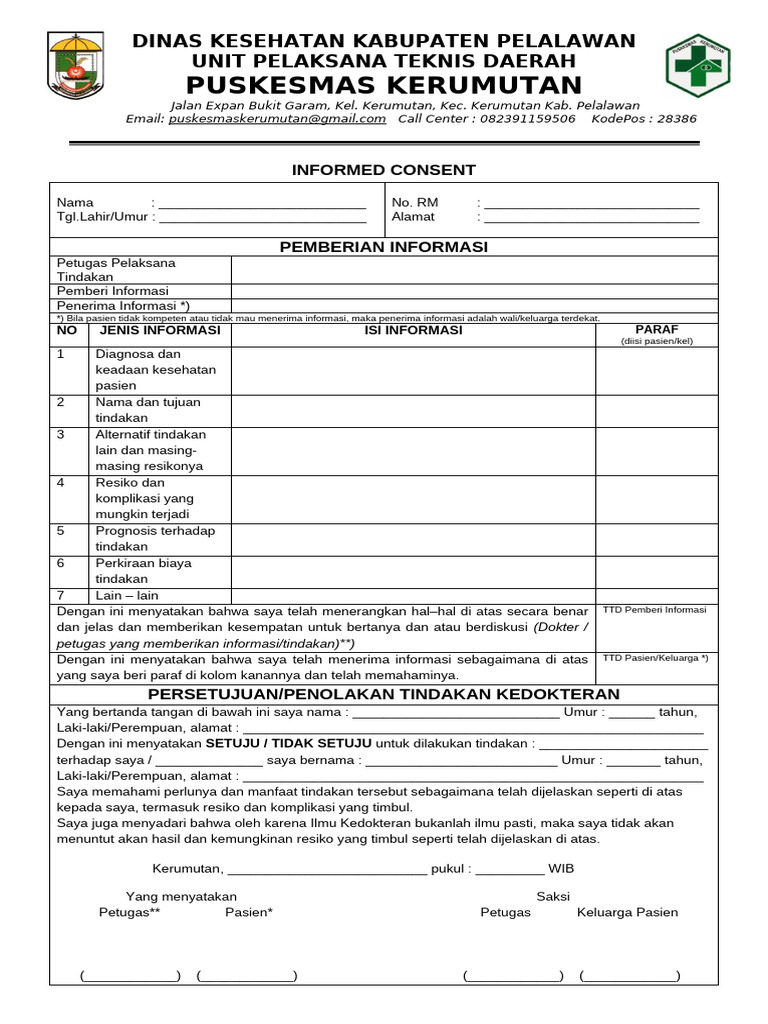 Contoh Formulir Informed Consent | PDF