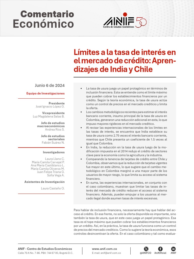 Limites A La Tasa de Interes en El Mercado de Credito Aprendizajes de ...