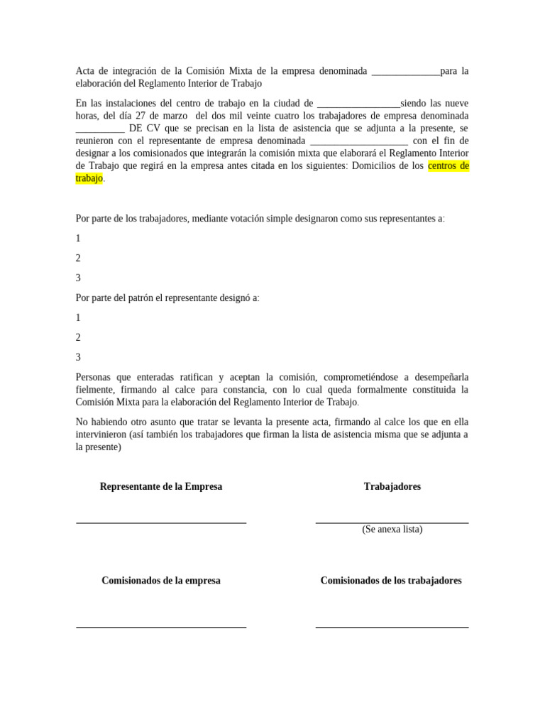 Acta de Comisión Mixta para Reglamento | PDF