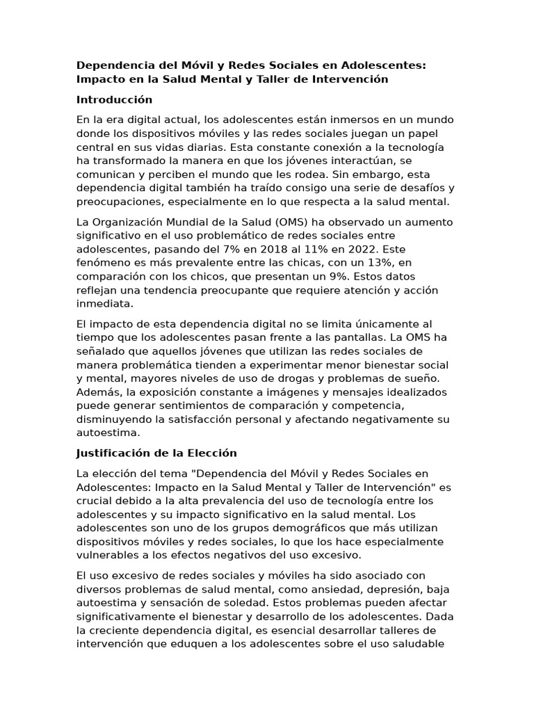 Impacto del Móvil en la Salud Mental Adolescentes | PDF | Adolescencia ...