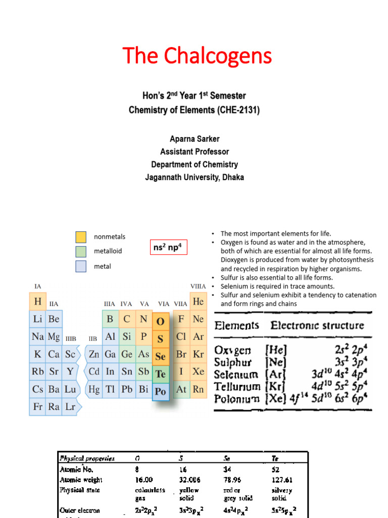 Essential Chalcogens: Properties & Reactions | PDF | Oxygen | Superoxide
