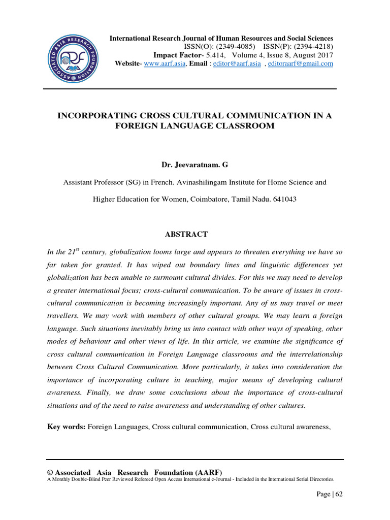 Cross-Cultural Communication in Language Education | PDF | Cross ...