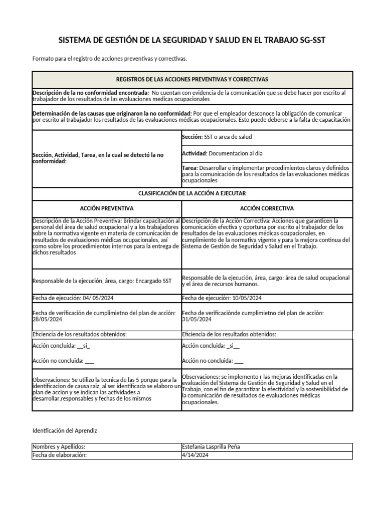 Registro de Acciones Preventivas y Correctivas | PDF | Seguridad y ...