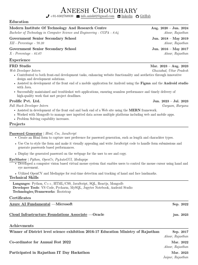Web Developer Intern Resume Summary | PDF | Java Script | Mobile App