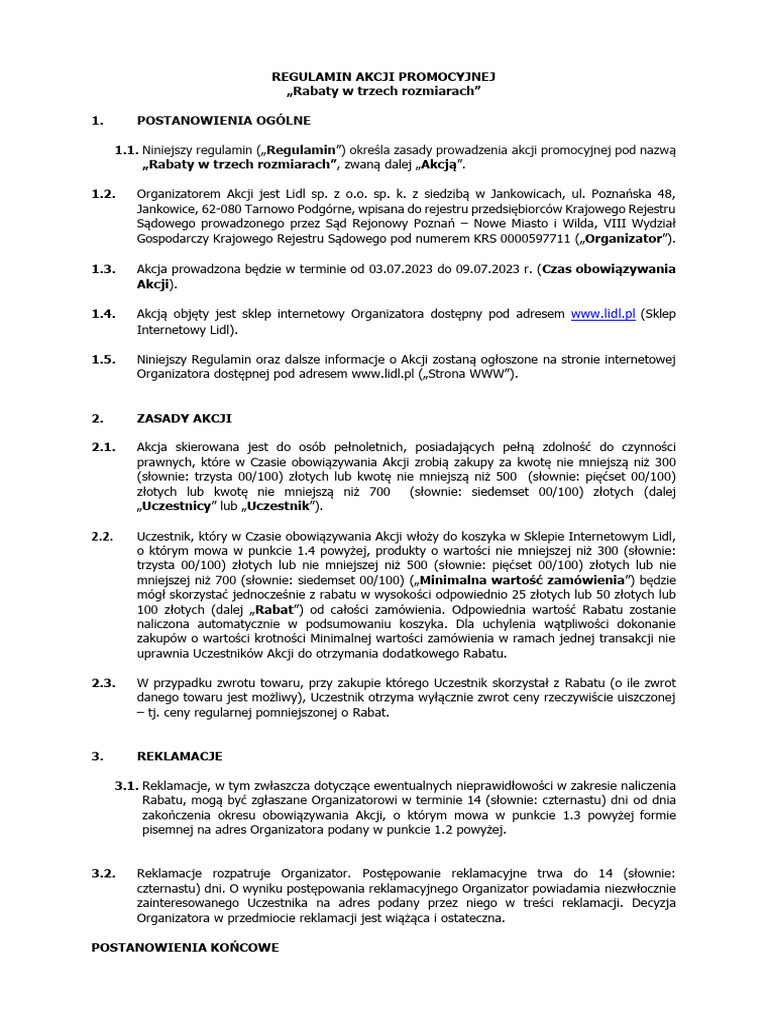 23KW27 - Regulamin - Rabaty W 3 Rozmiarach - 03 09072023 414660 | PDF