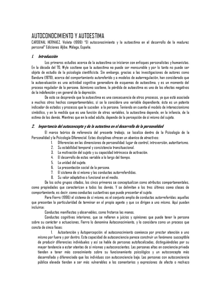 Autoconocimiento y Autoestima en Adolescentes | PDF | Autoestima | Las ...