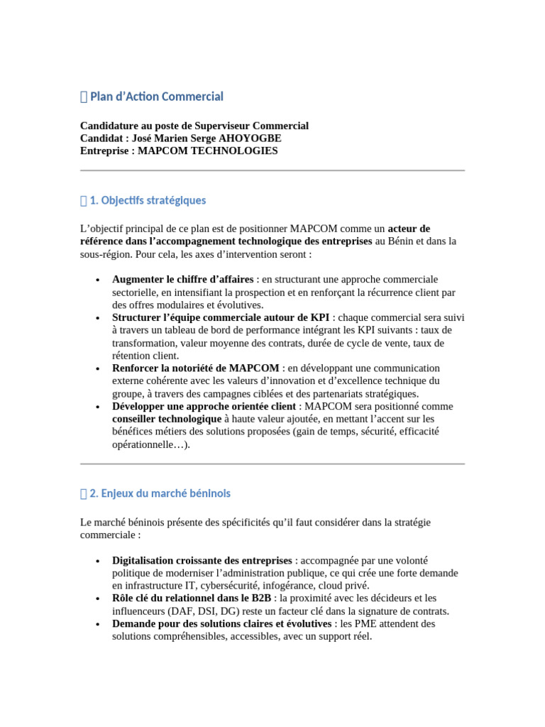 Plan d'Action Commercial MAPCOM | PDF | Gestion de la relation client ...